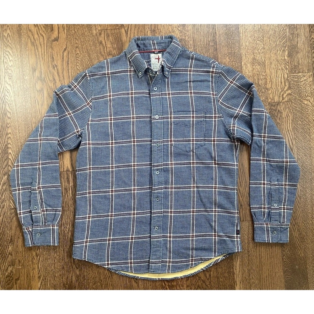 Relwen Chamois Lined Heavy FLANNEL Shirt Men's Large Blue Khaki Red Check